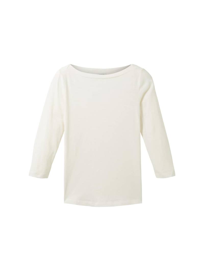 TOM TAILOR Damen Basic Longsleeve mit 3/4-Arm aus Baumwolle, weiß, Uni, Gr. L von Tom Tailor
