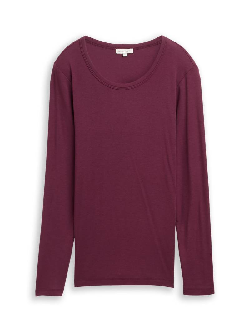 TOM TAILOR Damen Basic Slim Fit Langarmshirt, rot, Uni, Gr. XXL von Tom Tailor