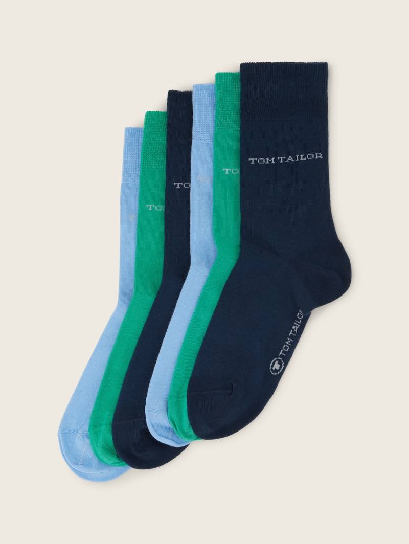 TOM TAILOR Damen Basic Socken im Sechserpack, blau, Uni, Gr. 35-38 von Tom Tailor