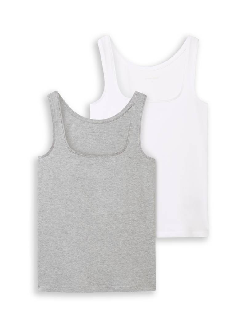 TOM TAILOR Damen Basic Top im 2er-Pack, grau, Uni, Gr. S von Tom Tailor