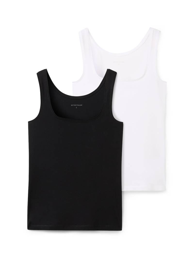 TOM TAILOR Damen Basic Top im 2er-Pack, schwarz, Uni, Gr. XS von Tom Tailor