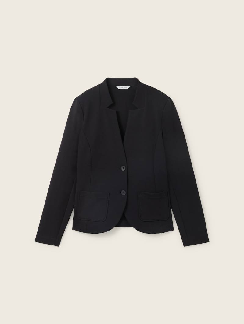 TOM TAILOR Damen Blazer mit Ottoman Struktur, schwarz, Uni, Gr. L von Tom Tailor