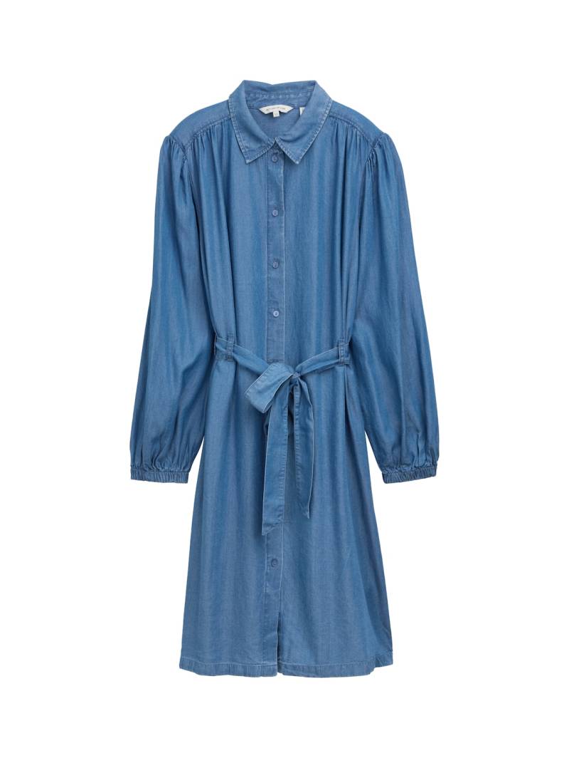 TOM TAILOR Damen Blusenkleid mit Gürtel, blau, Uni, Gr. 36 von Tom Tailor