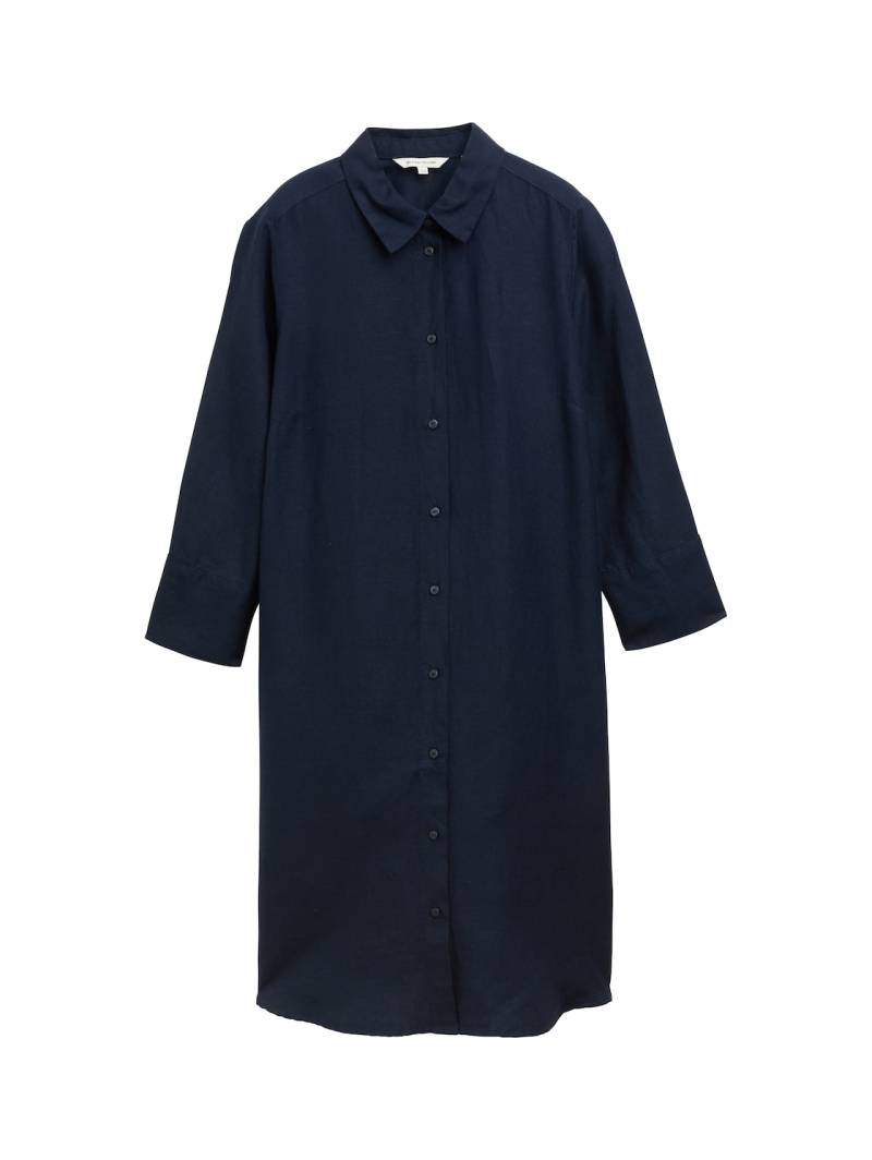 TOM TAILOR Damen Blusenkleid mit Leinenanteil, blau, Uni, Gr. 40 von Tom Tailor