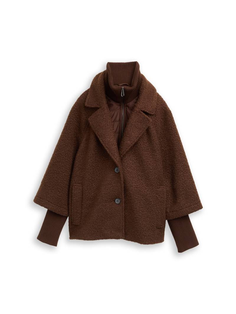 TOM TAILOR Damen Bouclé Cape Jacke im 2-in-1-Look, braun, Uni, Gr. XXXL von Tom Tailor