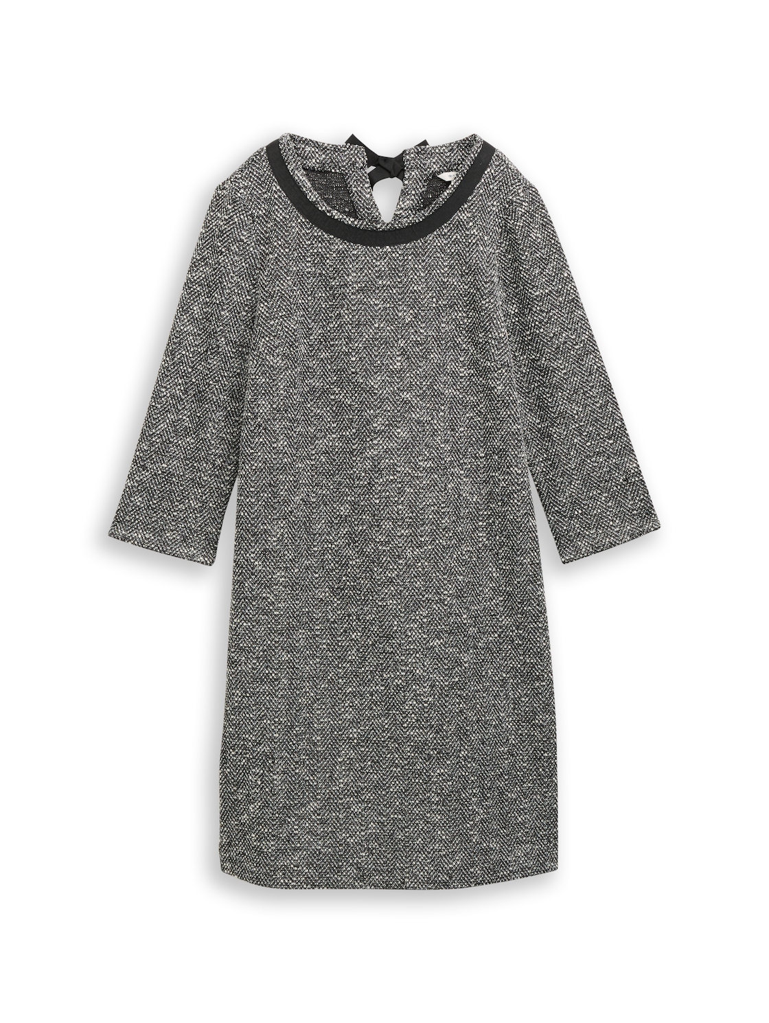 TOM TAILOR Damen Bouclé Kleid mit Schleifen-Detail, schwarz, Meliert, Gr. 40 von Tom Tailor