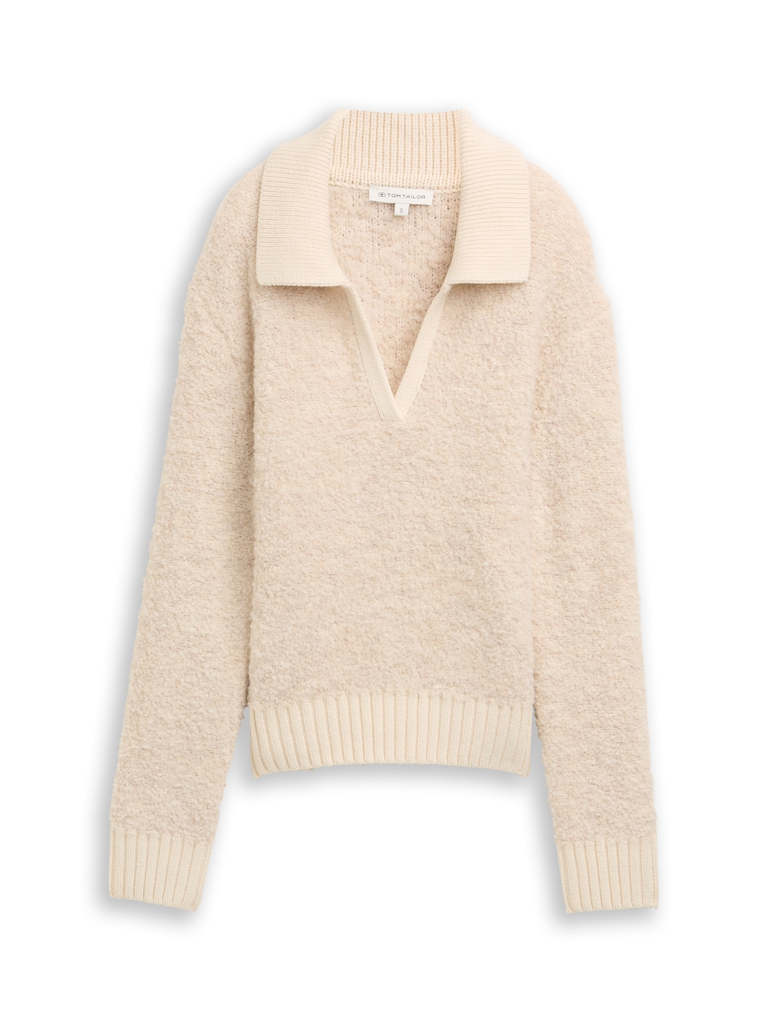 TOM TAILOR Damen Bouclé Strickpullover mit Kragen, beige, Meliert, Gr. M von Tom Tailor