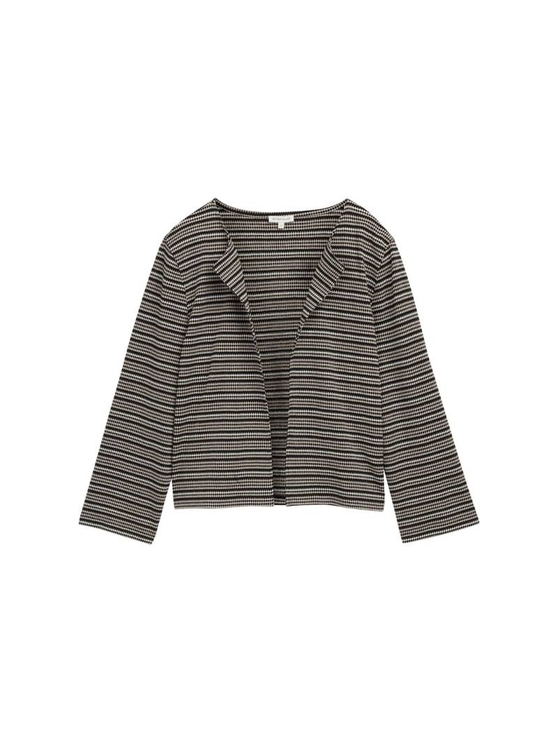 TOM TAILOR Damen Boxy Fit Jacquard Cardigan, schwarz, Gestreift, Gr. M von Tom Tailor