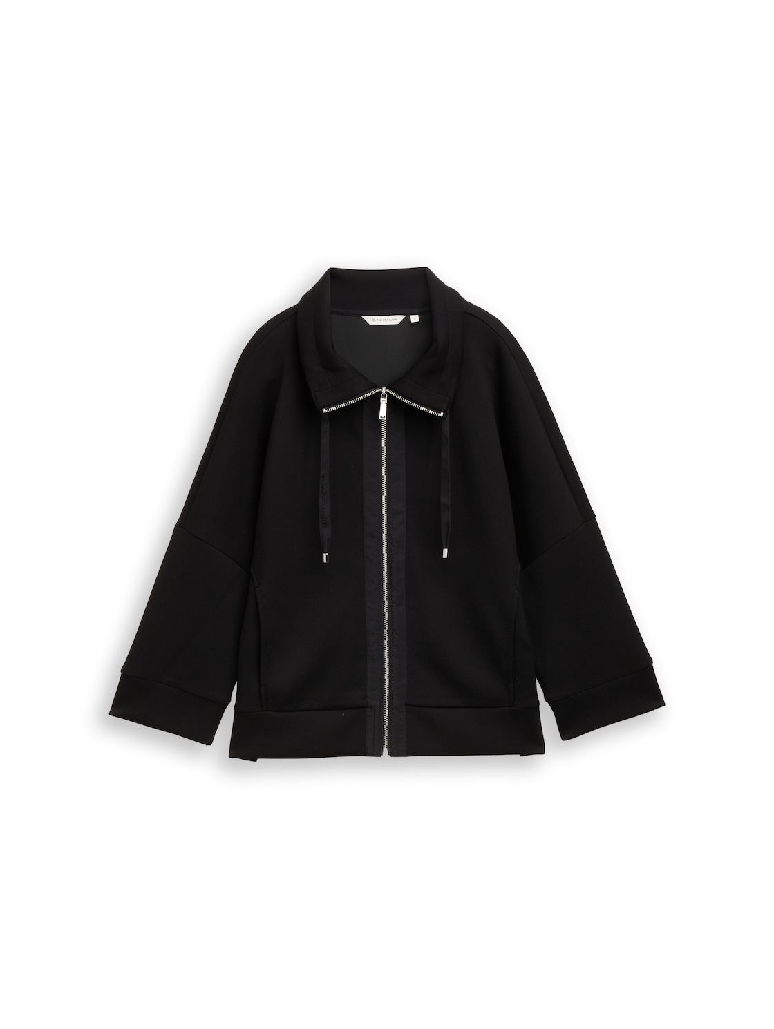 TOM TAILOR Damen Boxy Fit Scuba Sweatjacke, schwarz, Uni, Gr. M von Tom Tailor