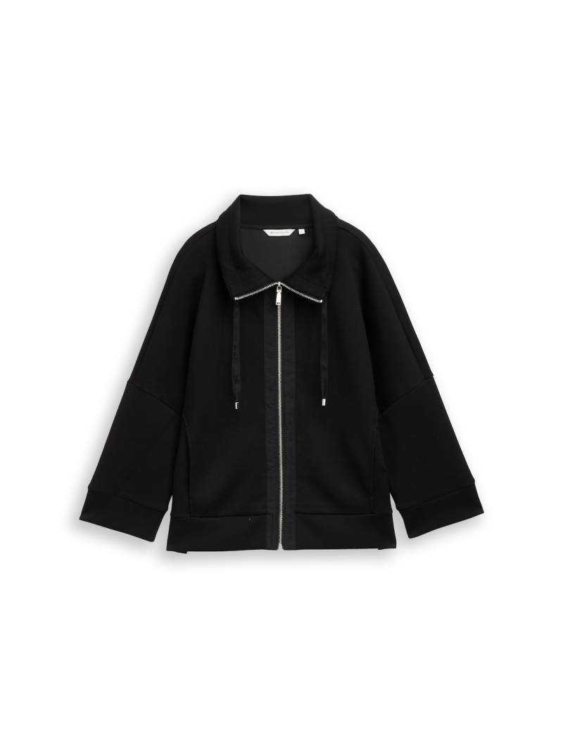 TOM TAILOR Damen Boxy Fit Scuba Sweatjacke, schwarz, Uni, Gr. M von Tom Tailor