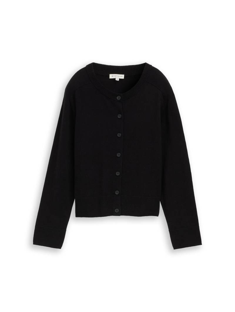 TOM TAILOR Damen Cardigan mit Kaschmir-Anteil, schwarz, Uni, Gr. L von Tom Tailor
