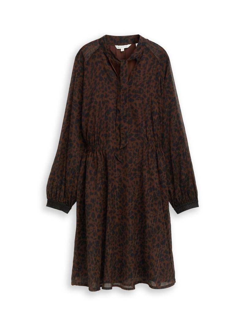 TOM TAILOR Damen Chiffonkleid mit Schleifen-Detail, braun, Animalprint, Gr. 38 von Tom Tailor