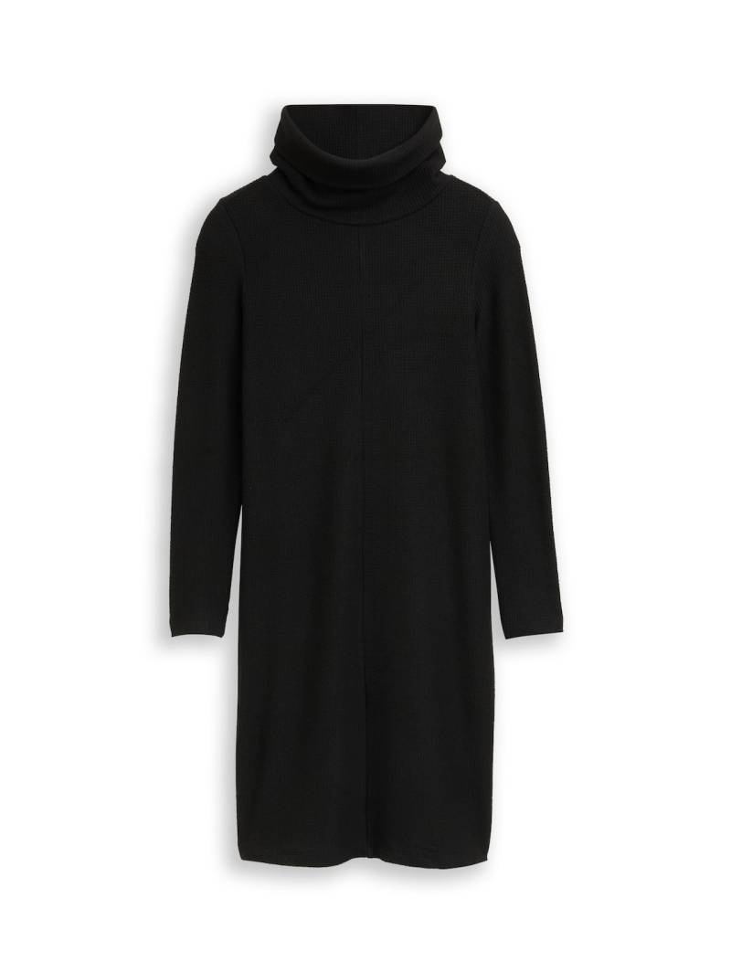 TOM TAILOR Damen Cosy Kleid mit Waffelstruktur, schwarz, Uni, Gr. 34 von Tom Tailor
