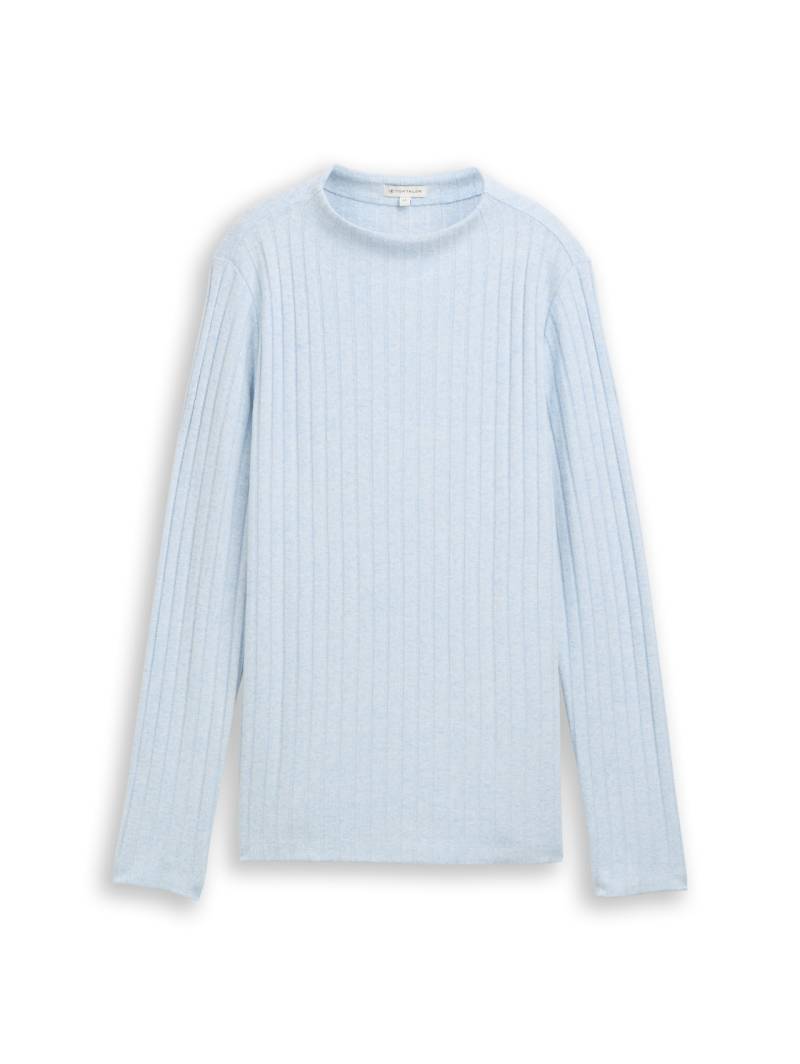 TOM TAILOR Damen Cosy Langarmshirt mit Stehkragen, blau, Meliert, Gr. XL von Tom Tailor