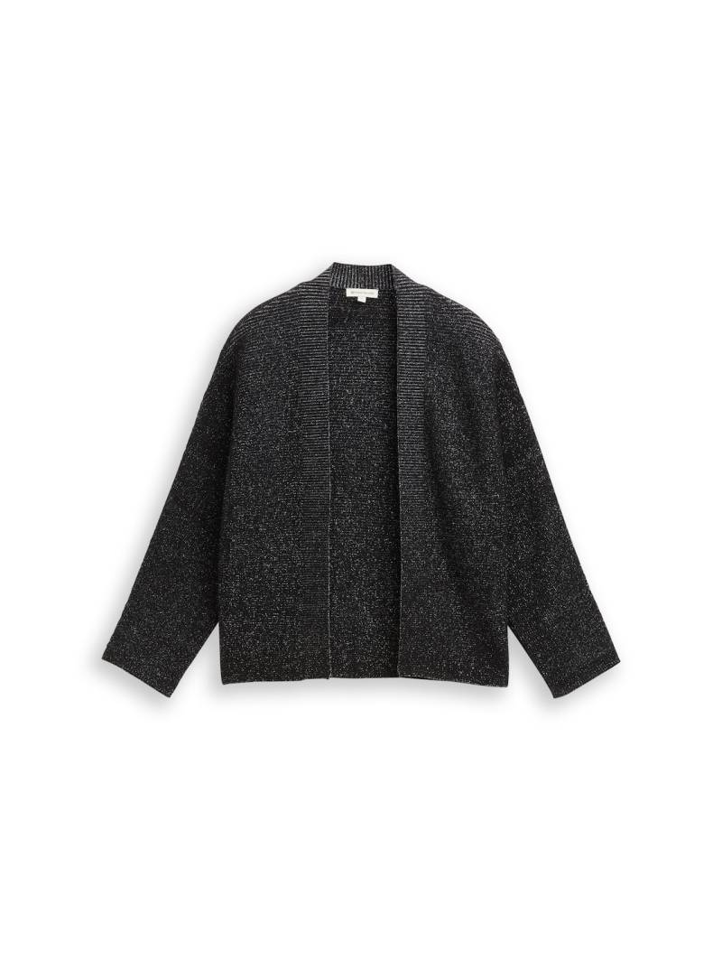 TOM TAILOR Damen Cropped Cardigan mit Glitzer-Effekt, schwarz, Uni, Gr. S von Tom Tailor