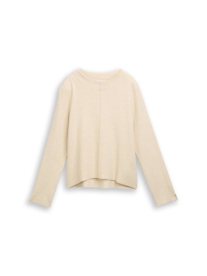 TOM TAILOR Damen Cropped Strickpullover mit Stehkragen, beige, Meliert, Gr. XXL von Tom Tailor