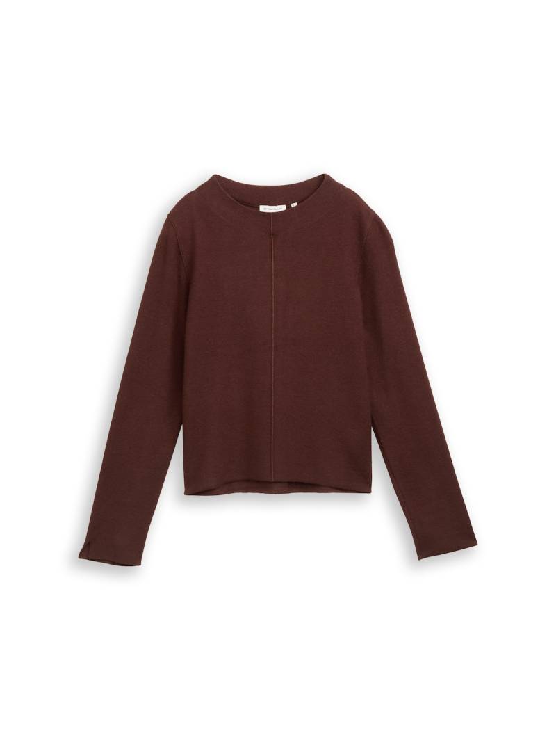 TOM TAILOR Damen Cropped Strickpullover mit Stehkragen, braun, Meliert, Gr. XXXL von Tom Tailor