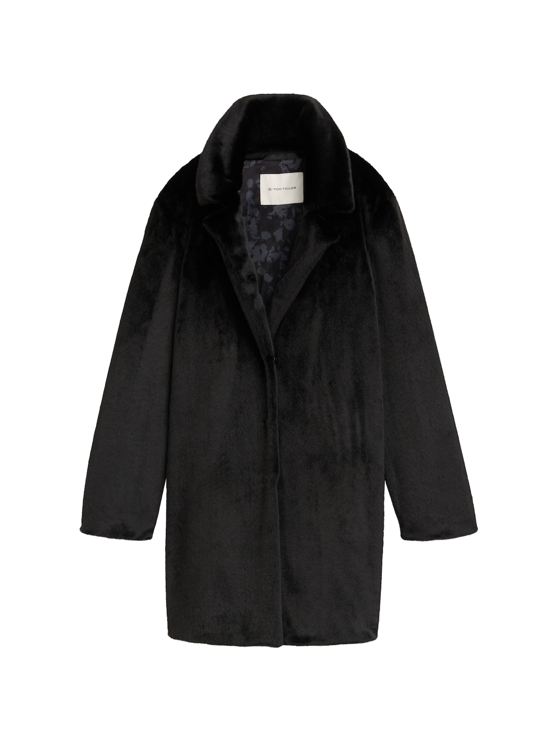 TOM TAILOR Damen Fake-Fur Mantel, schwarz, Uni, Gr. S von Tom Tailor