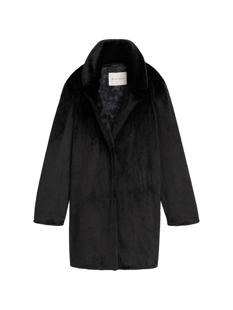 TOM TAILOR Damen Fake-Fur Mantel, schwarz, Uni, Gr. S von Tom Tailor