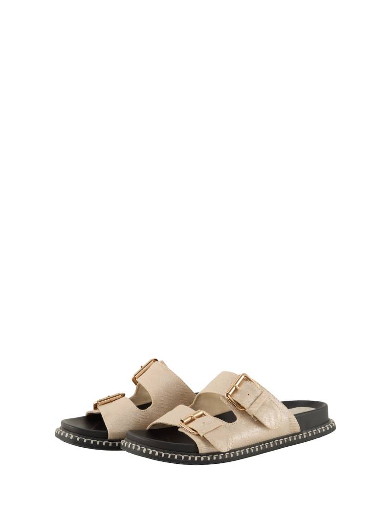 TOM TAILOR Damen Flache Sandalen mit Gold-Akzent, gold, Uni, Gr. 42 von Tom Tailor