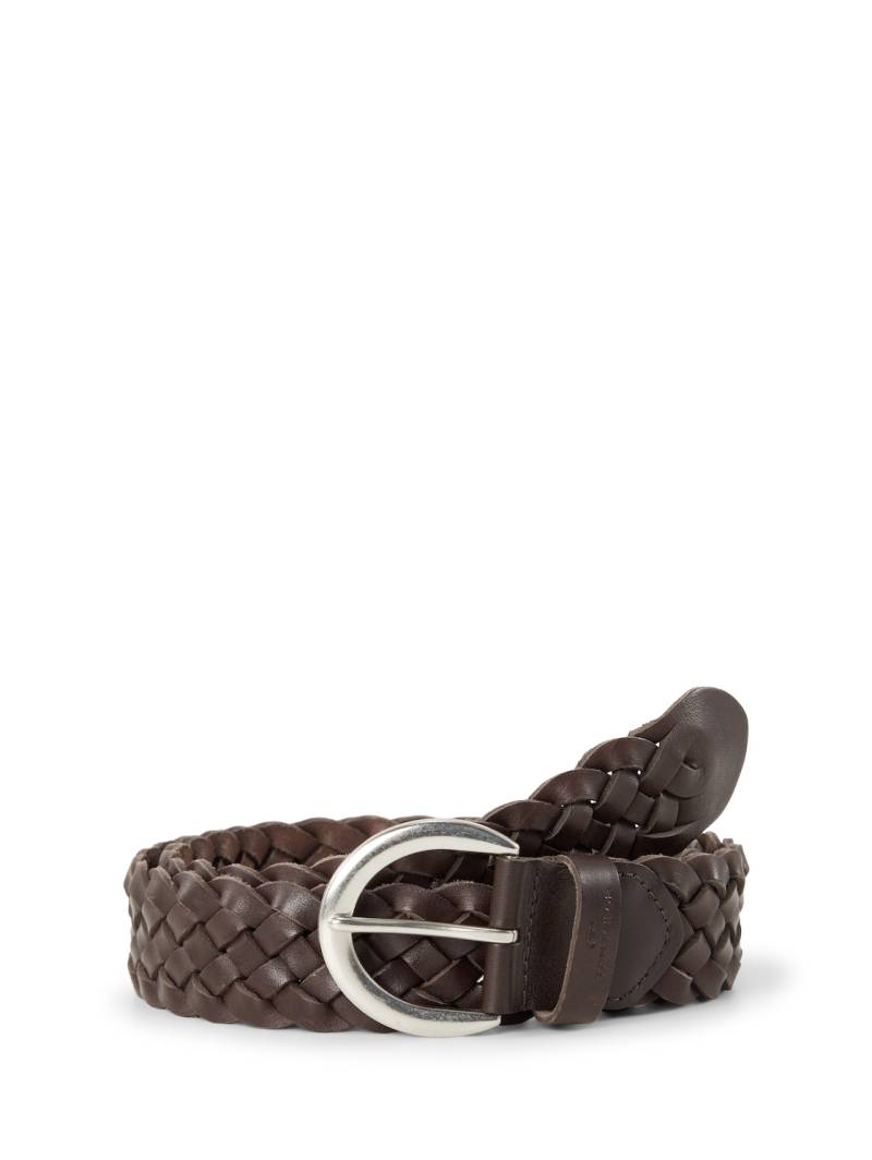 TOM TAILOR Damen TTLISA Flechtgürtel aus Leder, braun, Logo Print, Gr. 75 von Tom Tailor