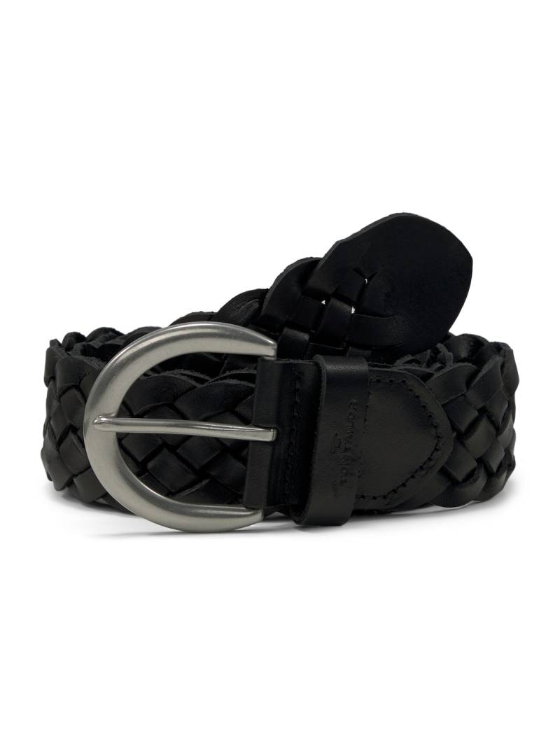 TOM TAILOR Damen TTLISA Flechtgürtel aus Leder, schwarz, Logo Print, Gr. 95 von Tom Tailor