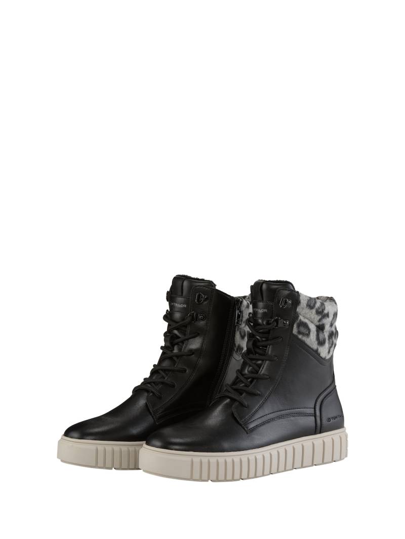 TOM TAILOR Damen Gefütterte Stiefelette mit Leo-Detail, schwarz, Uni, Gr. 37 von Tom Tailor