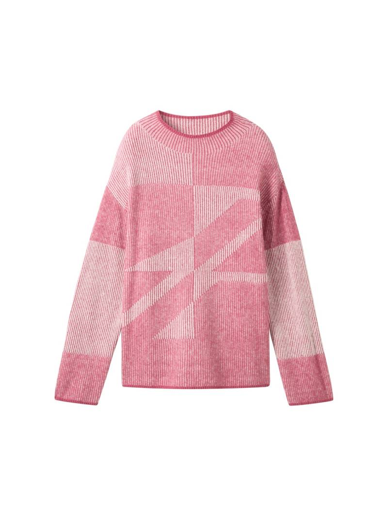 TOM TAILOR Damen Loose Fit Ripp Strickpullover mit Muster, rosa, Gemustert, Gr. S von Tom Tailor