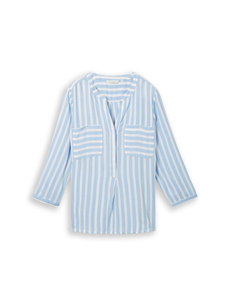 TOM TAILOR Damen Gestreifte Bluse mit Taschen, blau, Gestreift, Gr. 46 von Tom Tailor