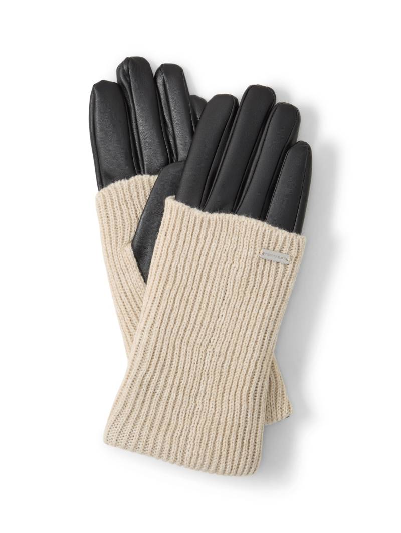TOM TAILOR Damen Handschuhe im 2-in-1-Look, beige, Meliert, Gr. ONESIZE von Tom Tailor