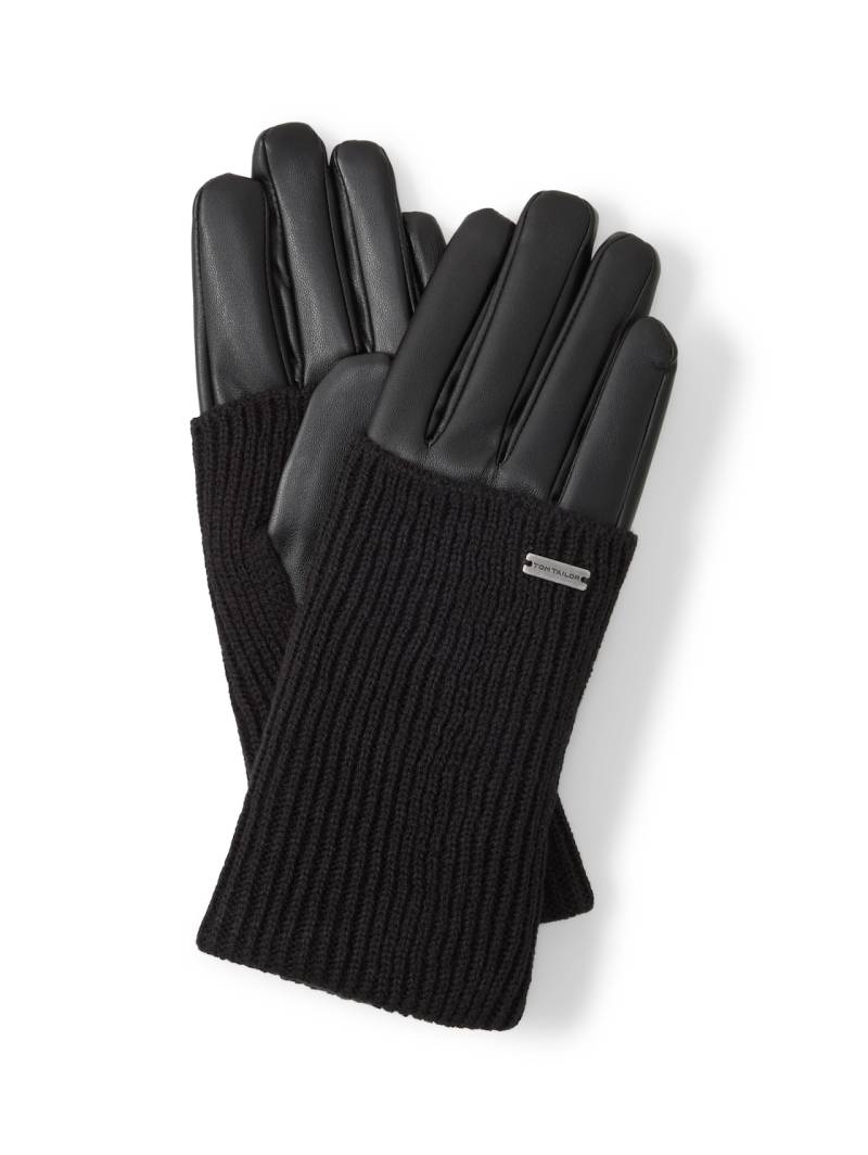 TOM TAILOR Damen Handschuhe im 2-in-1-Look, schwarz, Uni, Gr. ONESIZE von Tom Tailor