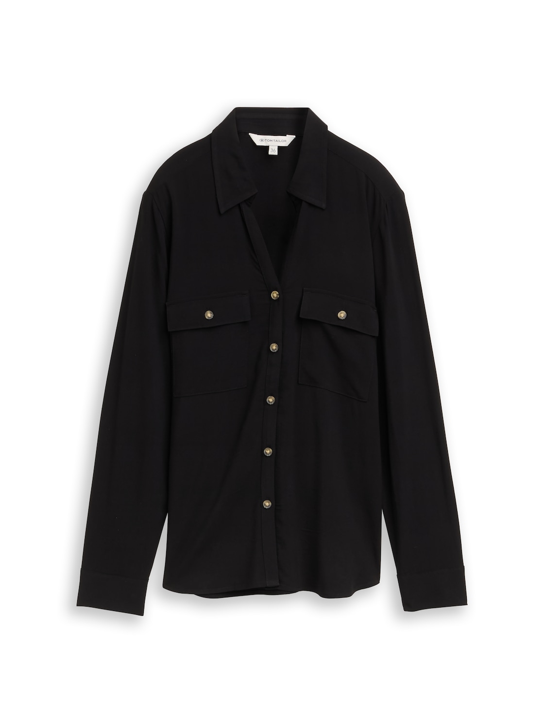 TOM TAILOR Damen Hemdbluse mit Brusttaschen, schwarz, Uni, Gr. 44 von Tom Tailor
