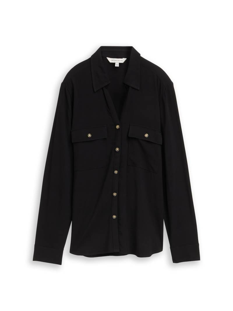 TOM TAILOR Damen Hemdbluse mit Brusttaschen, schwarz, Uni, Gr. 44 von Tom Tailor