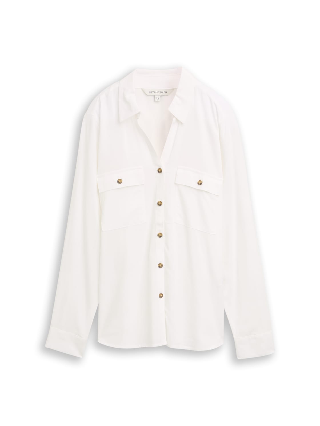 TOM TAILOR Damen Hemdbluse mit Brusttaschen, weiß, Uni, Gr. 40 von Tom Tailor