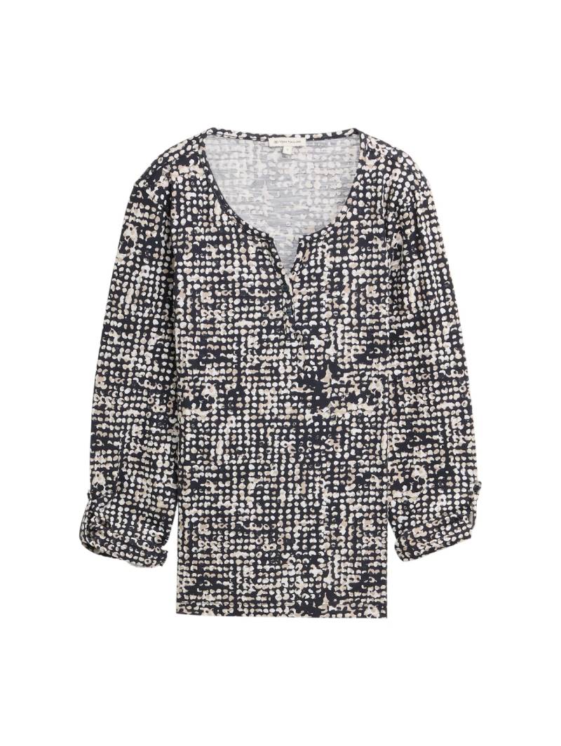 TOM TAILOR Damen Henley Blusenshirt mit Muster, blau, Gemustert, Gr. XS von Tom Tailor