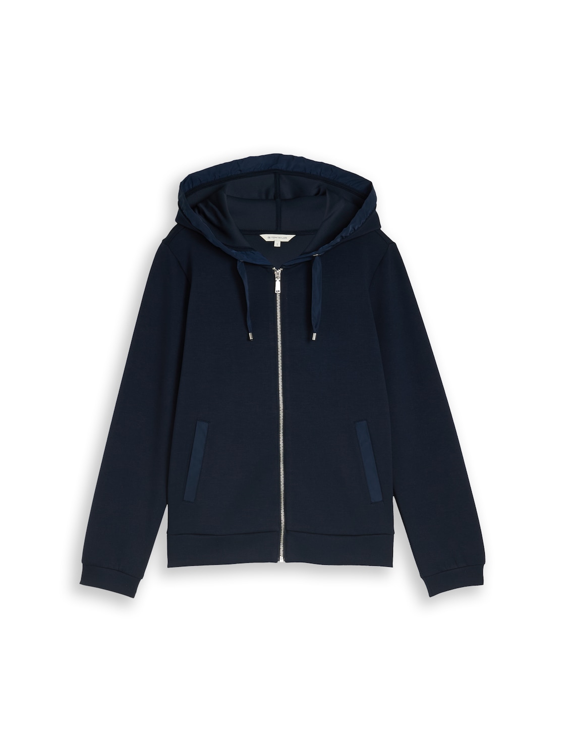 TOM TAILOR Damen Hoodie Sweatjacke aus Scuba, blau, Uni, Gr. L von Tom Tailor