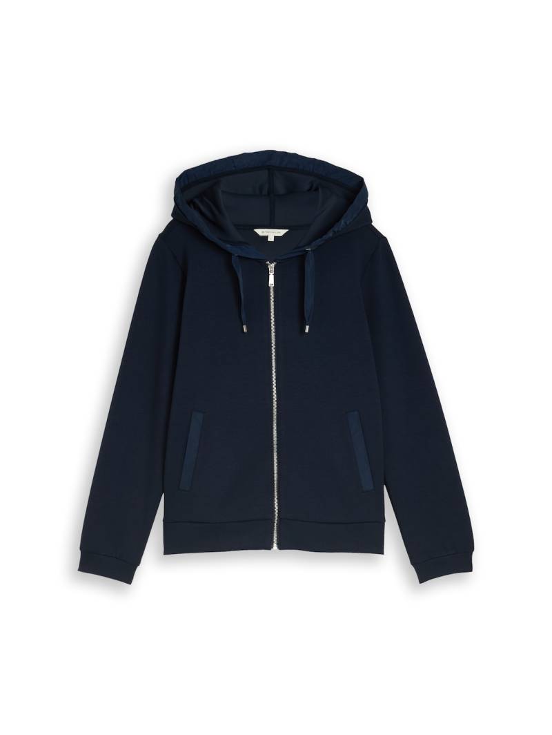 TOM TAILOR Damen Hoodie Sweatjacke aus Scuba, blau, Uni, Gr. L von Tom Tailor