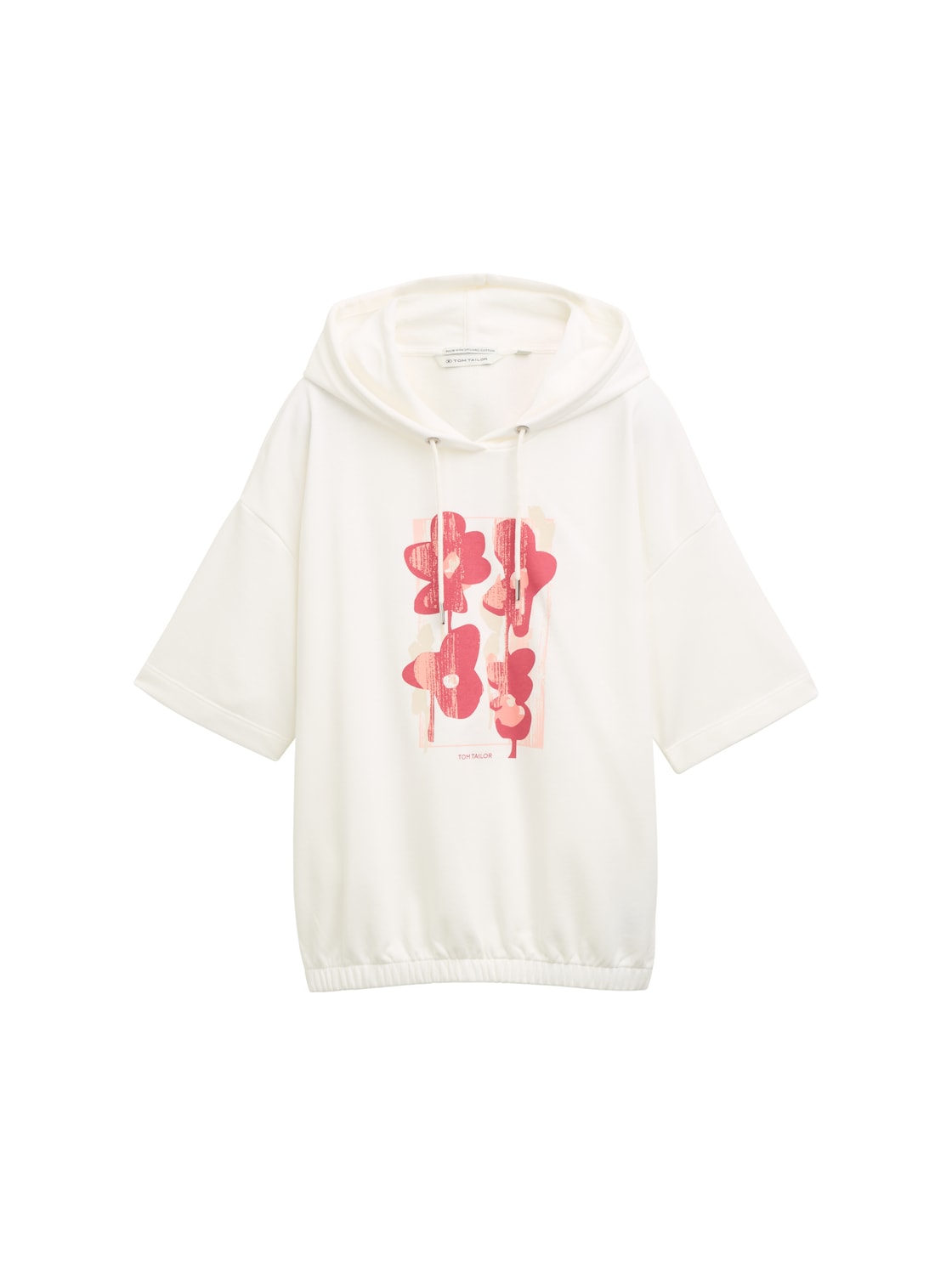 TOM TAILOR Damen Hoodie Sweatshirt mit Print, weiß, Uni, Gr. M von Tom Tailor