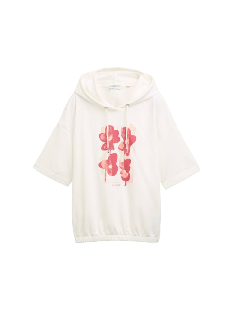 TOM TAILOR Damen Hoodie Sweatshirt mit Print, weiß, Uni, Gr. M von Tom Tailor