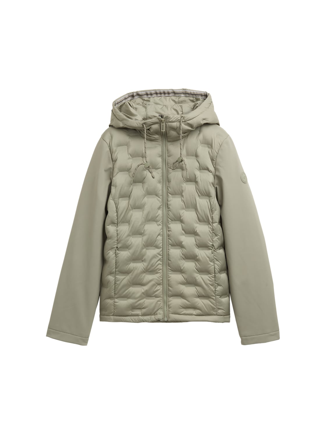 TOM TAILOR Damen Hybrid Steppjacke mit Kapuze, grün, Uni, Gr. S von Tom Tailor