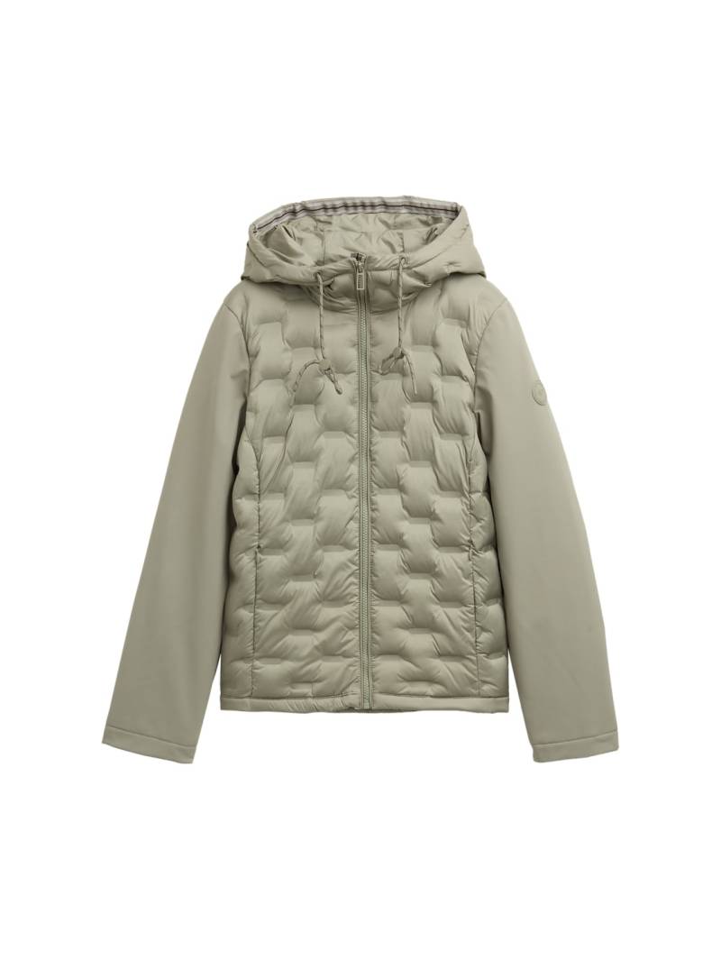TOM TAILOR Damen Hybrid Steppjacke mit Kapuze, grün, Uni, Gr. S von Tom Tailor