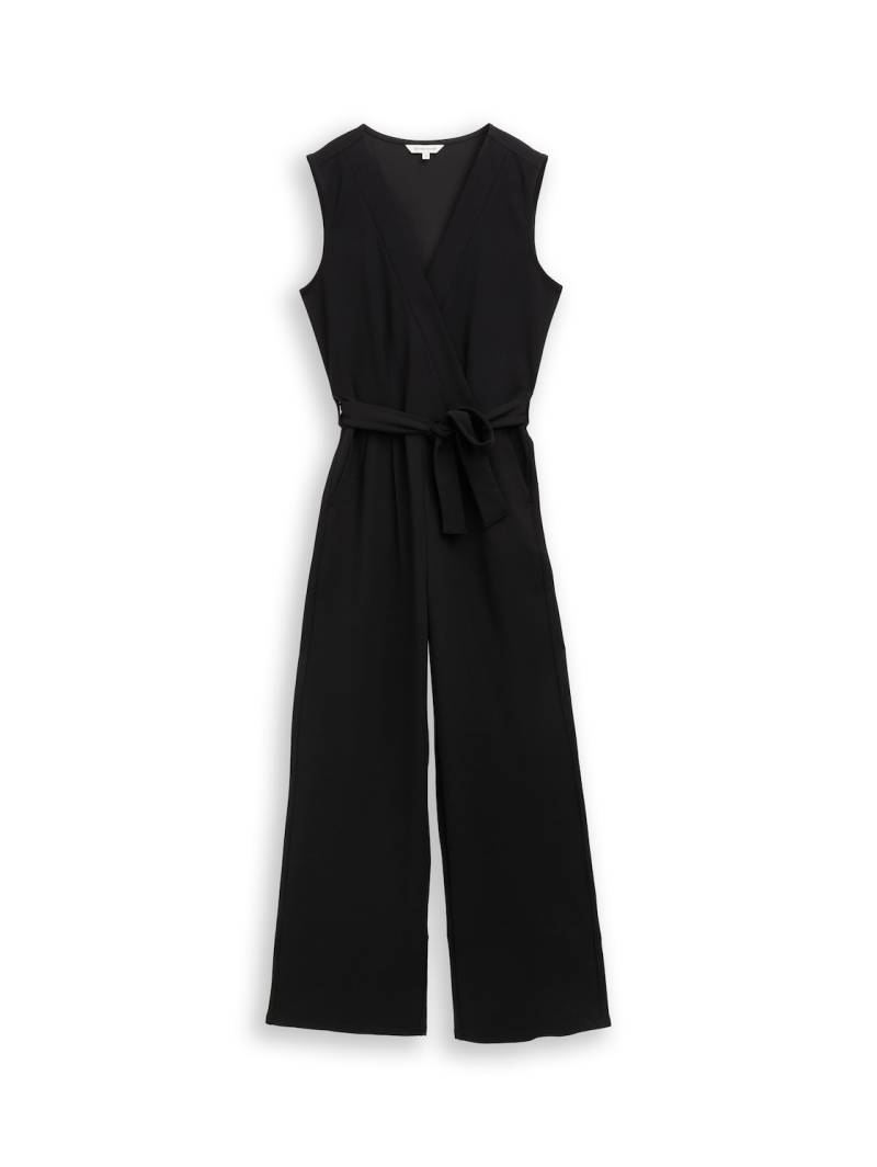 TOM TAILOR Damen Jumpsuit mit Bindegürtel, schwarz, Uni, Gr. 36 von Tom Tailor