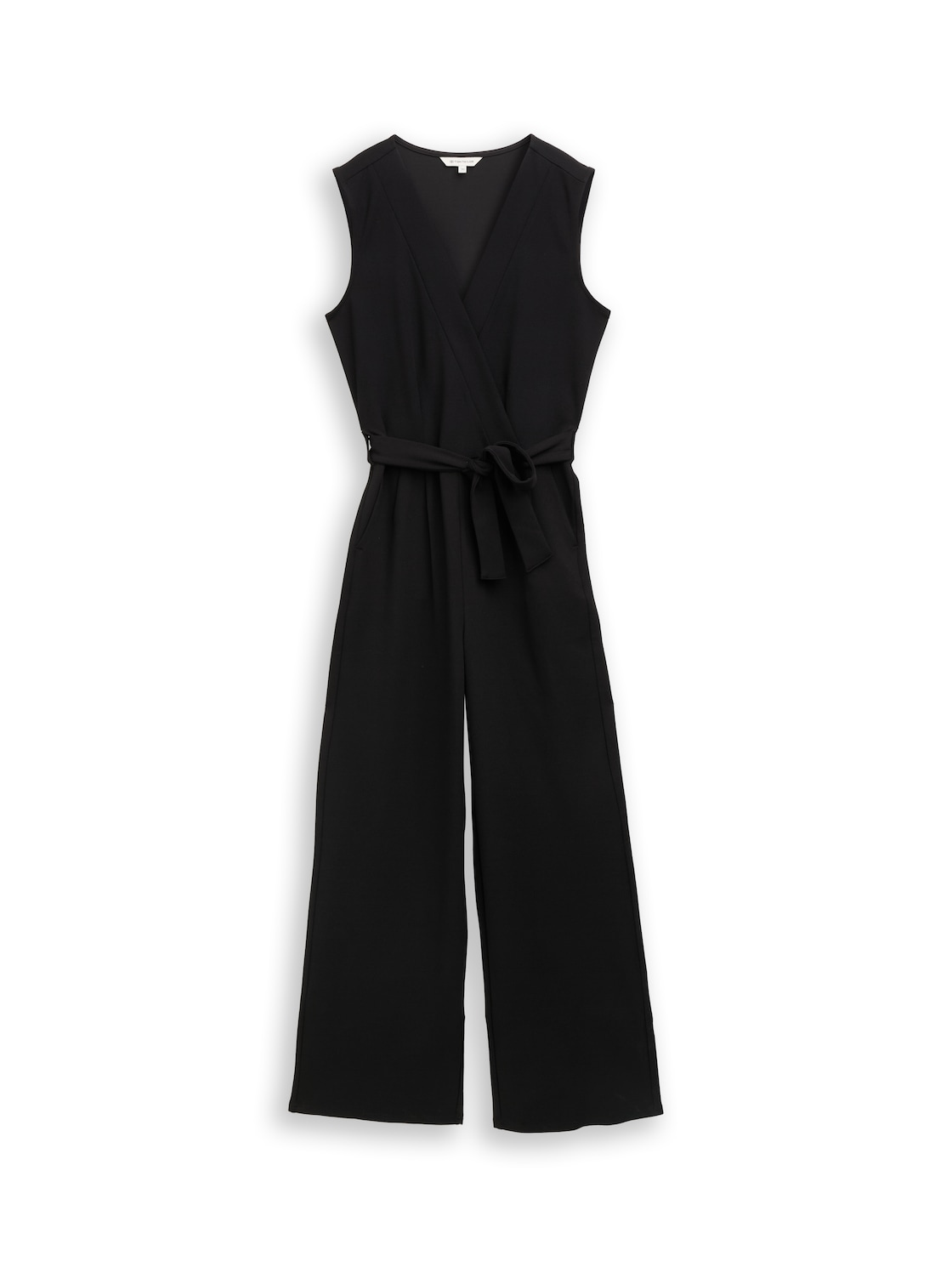 TOM TAILOR Damen Jumpsuit mit Bindegürtel, schwarz, Uni, Gr. 40 von Tom Tailor