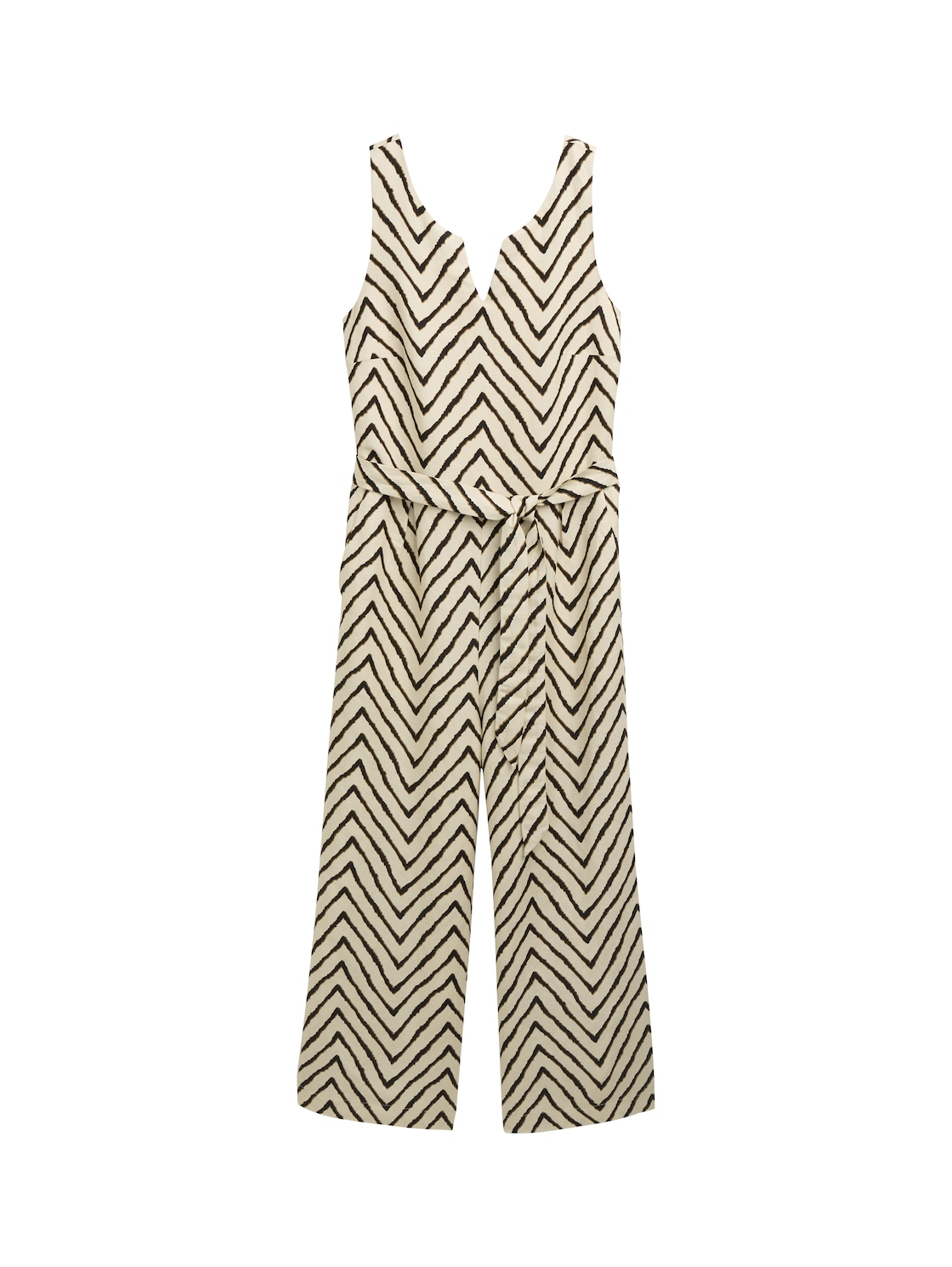 TOM TAILOR Damen Jumpsuit mit Leinenanteil, beige, Gemustert, Gr. 42 von Tom Tailor
