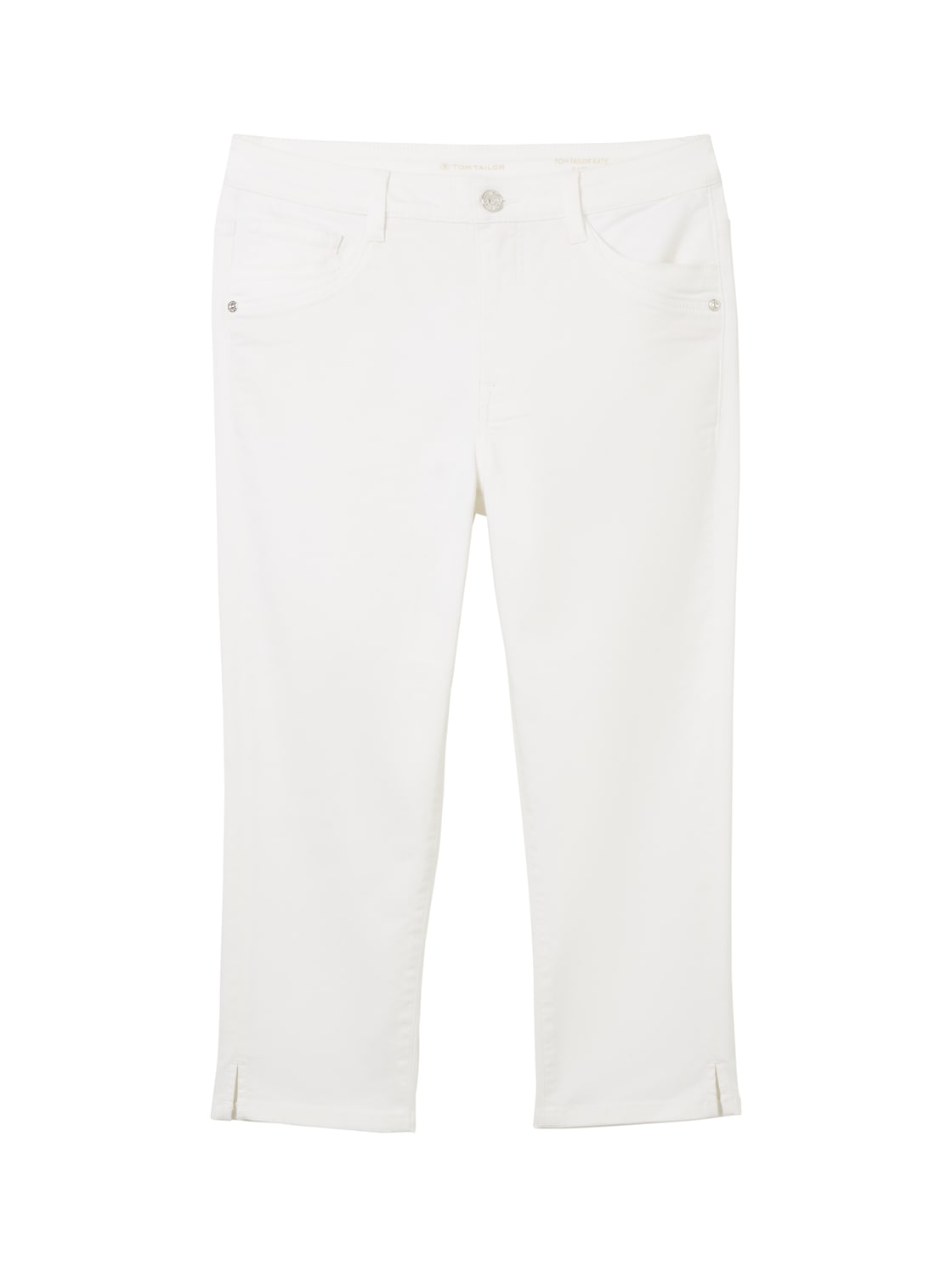 TOM TAILOR Damen Kate Capri Jeans mit Bio-Baumwolle, weiß, Uni, Gr. 26 von Tom Tailor