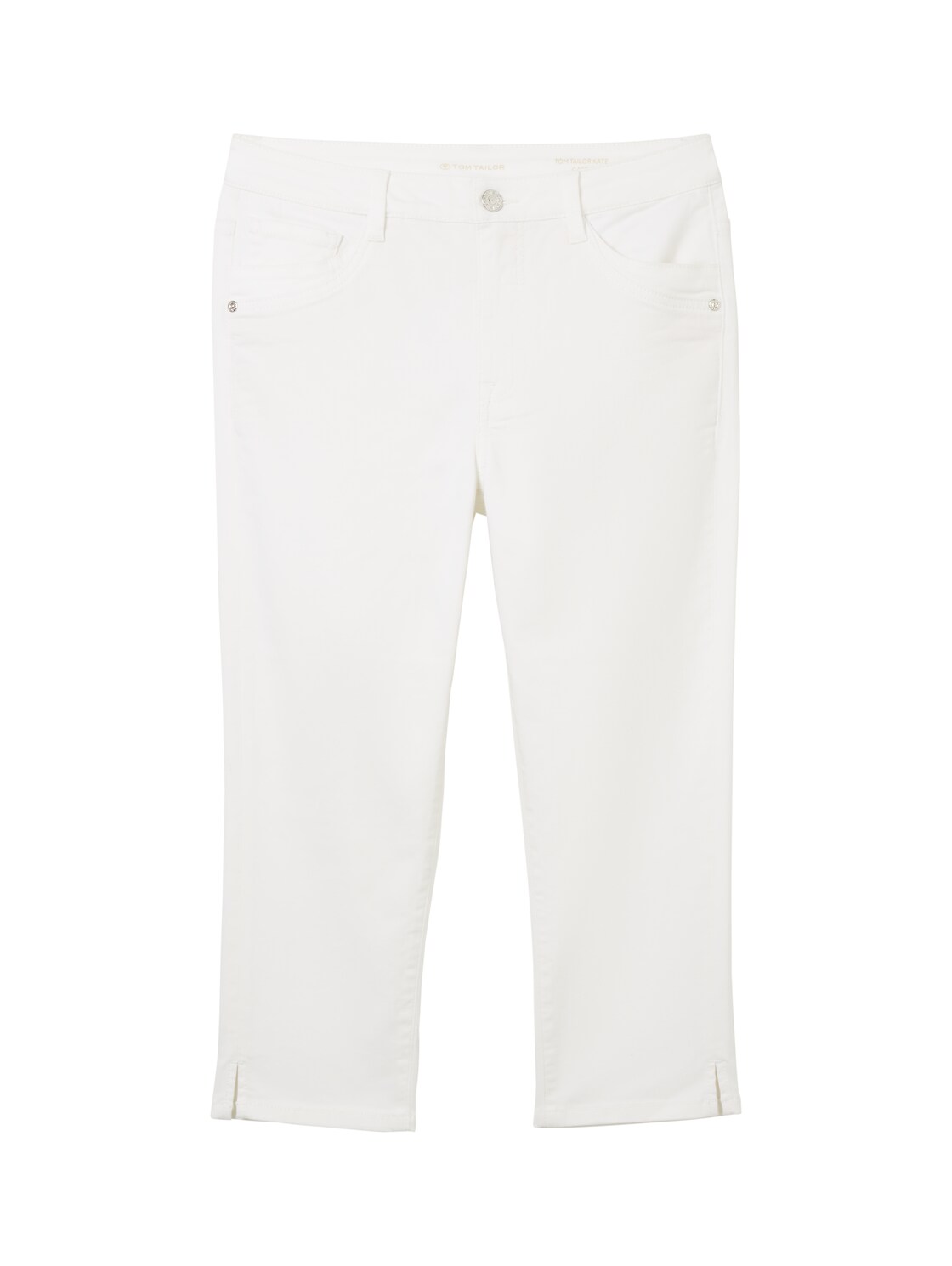 TOM TAILOR Damen Kate Capri Jeans mit Bio-Baumwolle, weiß, Uni, Gr. 29 von Tom Tailor