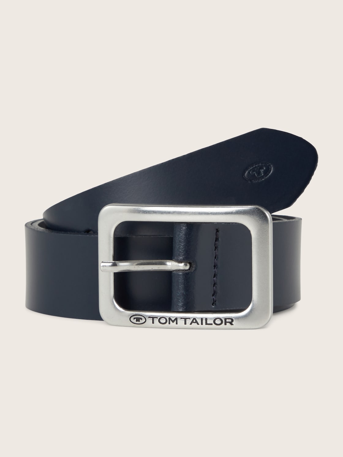 TOM TAILOR Damen Klassischer Ledergürtel, blau, Logo Print, Gr. 95 von Tom Tailor