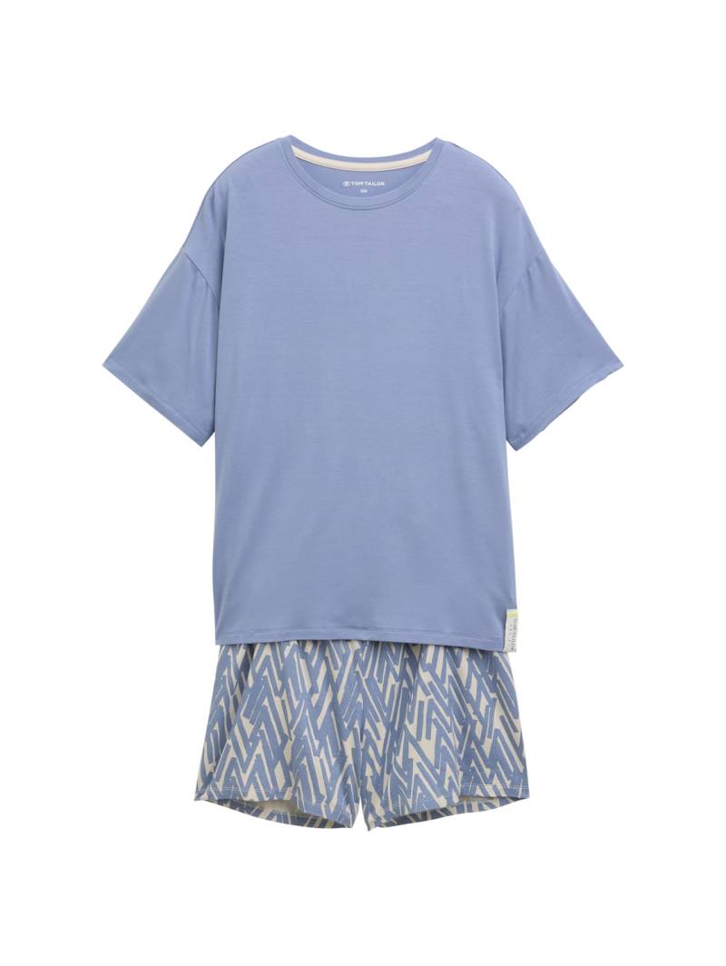 TOM TAILOR Damen Pyjama-Set mit Allover-Print, blau, Print, Gr. 3XL/46 von Tom Tailor