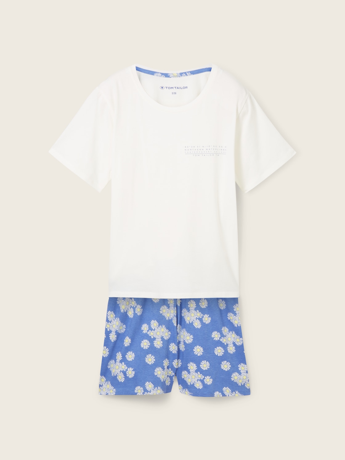 TOM TAILOR Damen Kurz-Pyjama mit Blumenmuster, blau, Blumenmuster, Gr. M/38 von Tom Tailor