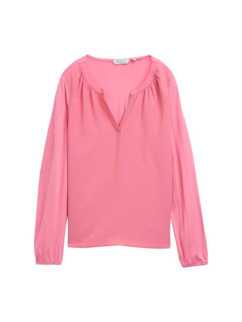 TOM TAILOR Damen Langarmshirt im Material-Mix, rosa, Uni, Gr. XXL von Tom Tailor